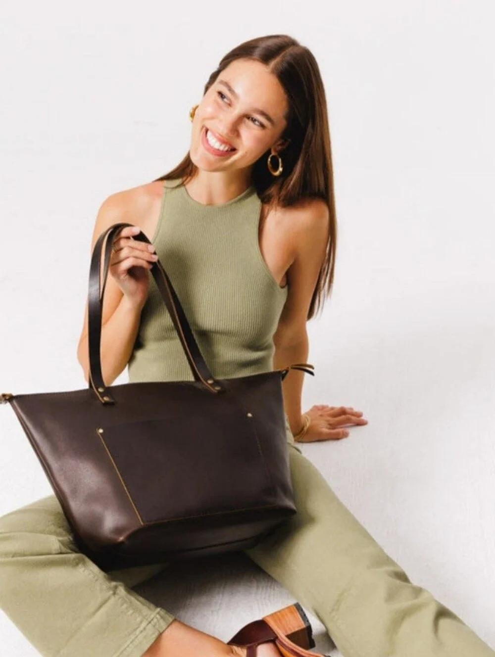 Portland Leather Large OG Zip Tote in Coldbrew, matching Jumbo Tassel